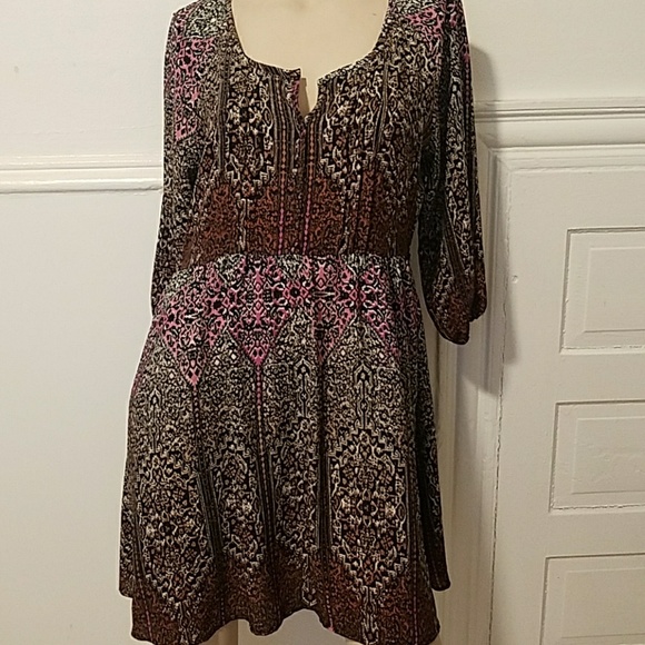 Band of Gypsies Dresses & Skirts - Band of Gypsies Black tan brown print dress